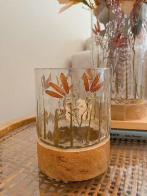 FLORERO BASE MADERA HOJAS CH