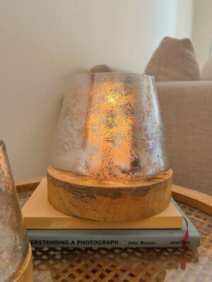 CANDEL BASE MADERA PLATEADO GR